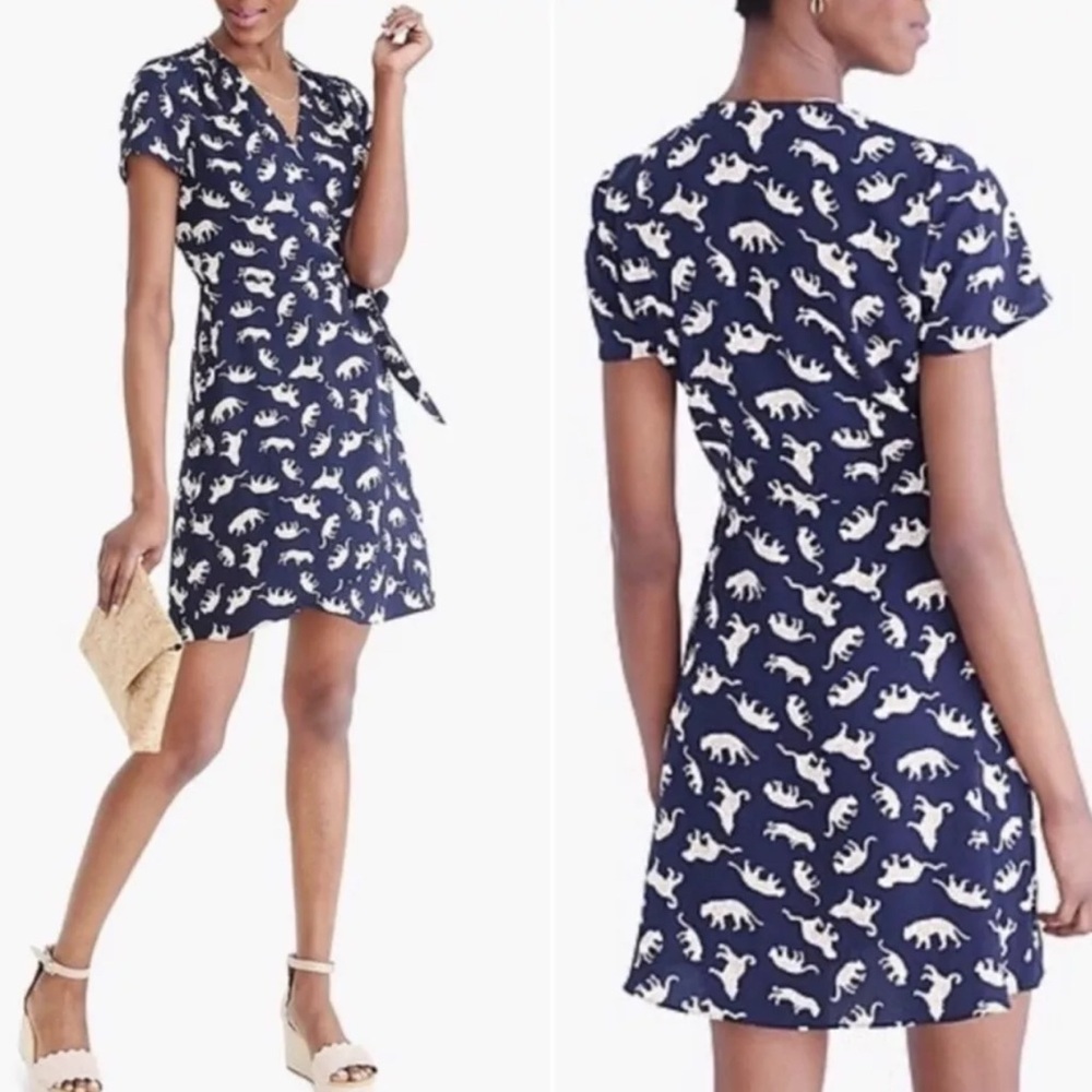 J. Crew Navy and White Dinosaur Print Mini Dress